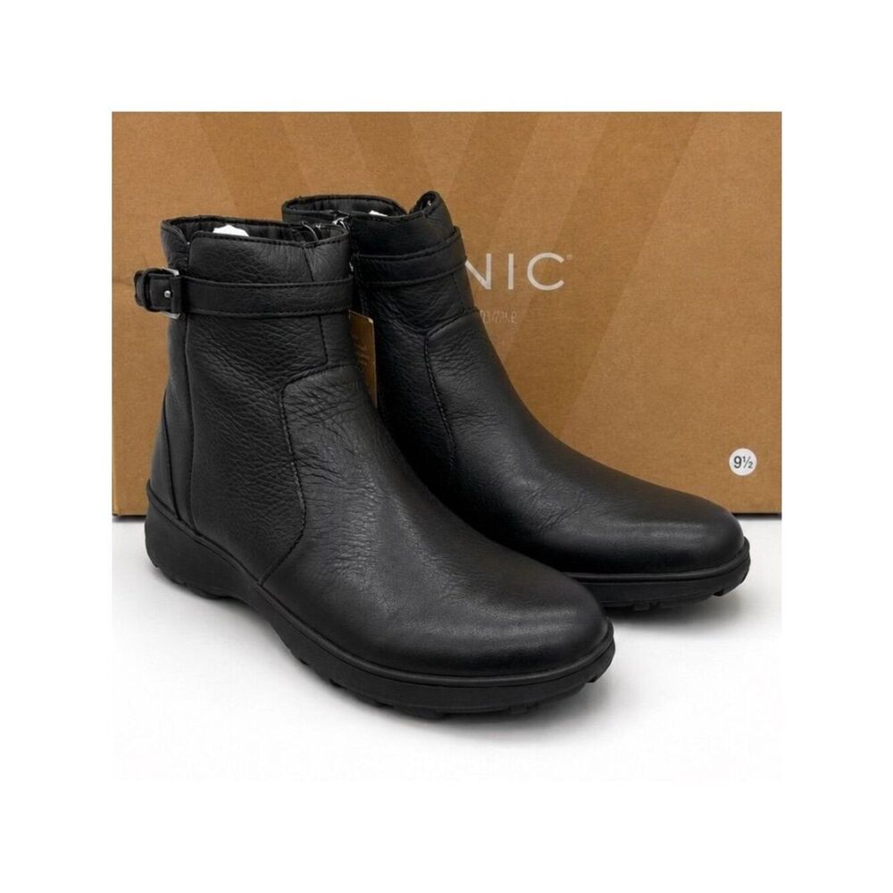VIONIC Redding Booties Women 9.5 M Black Leather Waterproof Arch Support Boots